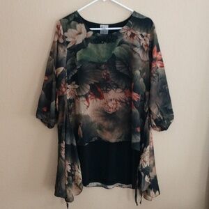 Pretty Angel Green & Black Silk Blend Top/Tunic Size M